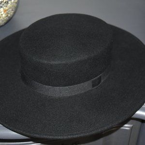 NWT J. Crew M/L womens BOATER hat wide brim black wool